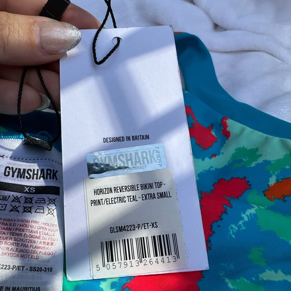 NWT- Gymshark blue/green/red reversible bikini‎ top.
